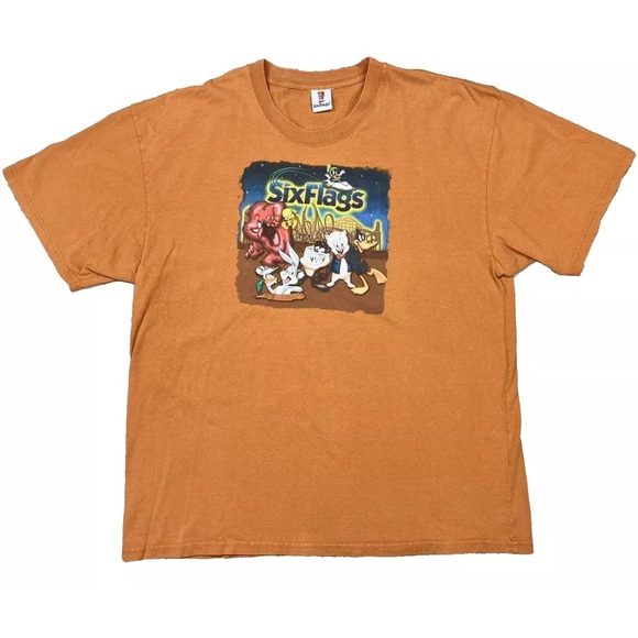Vintage Six Flags Looney Tunes Size 2XL T-Shirt Y2K Burnt Orange Marvin Martian - Picture 1 of 8